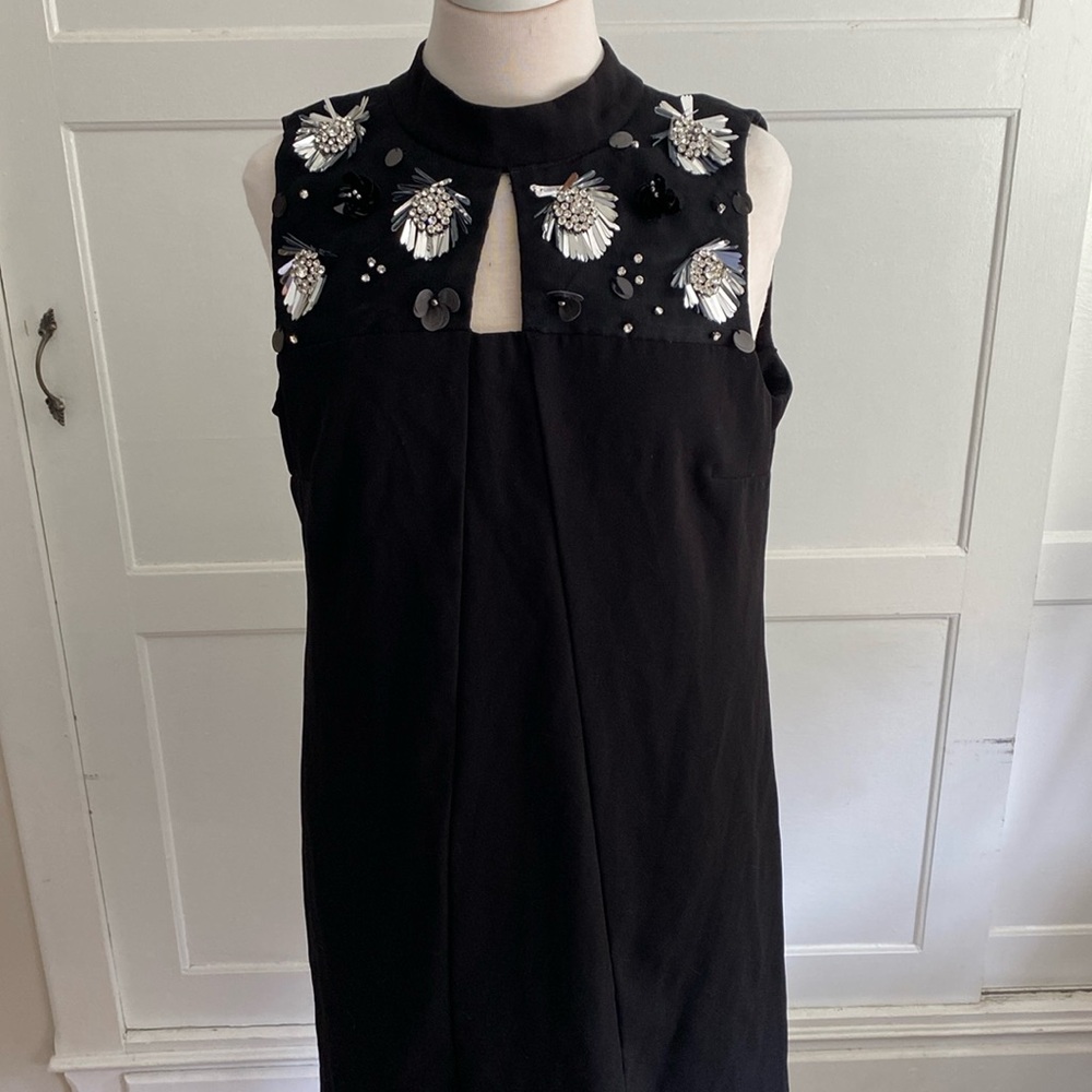 Black dress with rhinestones sequins and embellishments badgley mischka